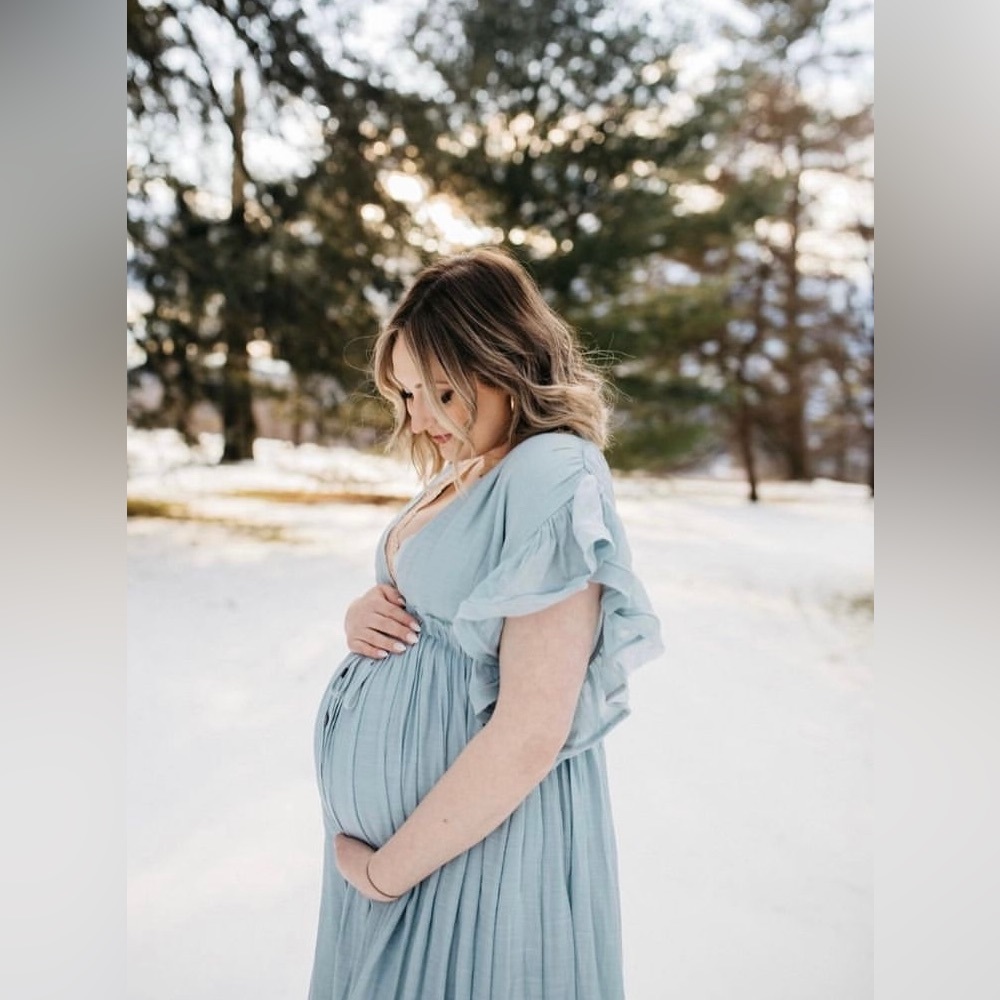 Baby Blue Flutter Sleeved Maternity Dress